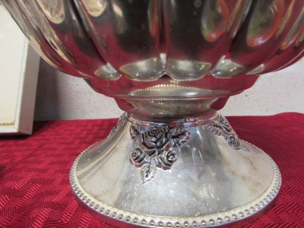 GORGEOUS SILVER PLATED SWAN MUSICAL CAROUSEL, PAPER TOWEL HOLDER, ANTIQUE SILOHUETTE POTRAIT & MORE
