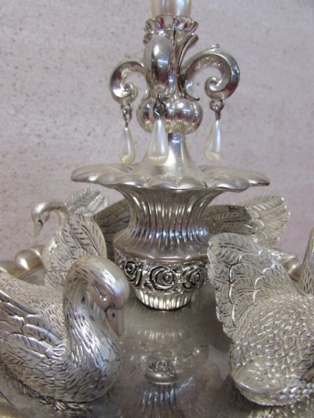 GORGEOUS SILVER PLATED SWAN MUSICAL CAROUSEL, PAPER TOWEL HOLDER, ANTIQUE SILOHUETTE POTRAIT & MORE
