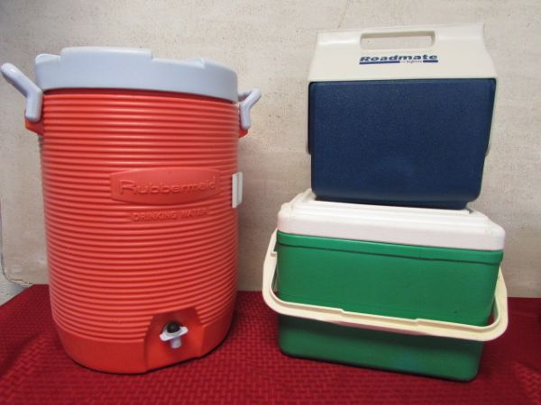 3 COOLERS OF VARIOUS SIZES