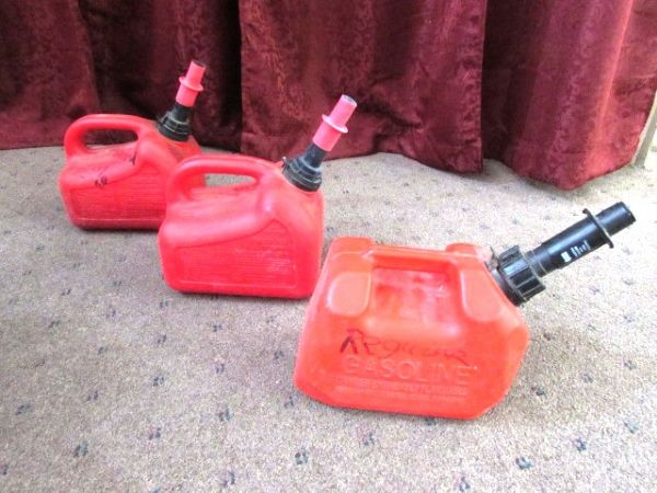 IN GREAT SHAPE! FOUR GAS CANS & ONE WATER JUG
