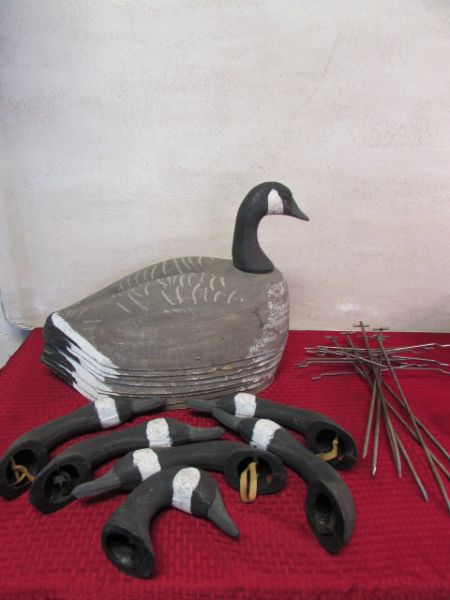 EIGHT VINTAGE PAPER MACHE CANADIAN GEESE DECOYS