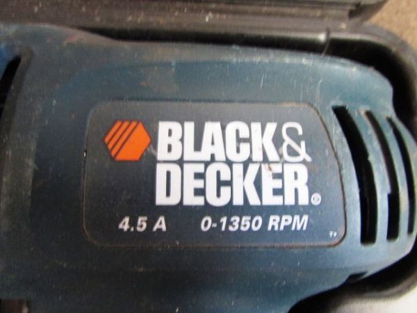 BLACK & DECKER DRILL WITH SANDING & WIRE WHEELS.