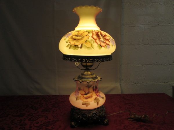 VINTAGE HAND  PAINTED HURRICANE STYLE LAMP