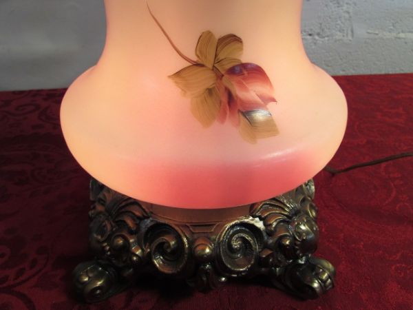 VINTAGE HAND  PAINTED HURRICANE STYLE LAMP