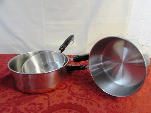  AWESOME  NEVER USED COPPER BOTTOM STAINLESS COOKWARE