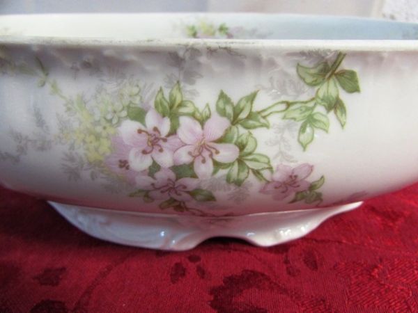 ELEGANT ANTIQUE FRENCH TUREEN, CUT GLASS CANDY DISH & MORE