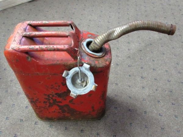 VINTAGE METAL JERRY CAN & TOOLS
