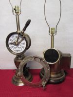 NAUTICAL THEMED BRASS FINISHED LAMPS & PORT HOLE FRAME