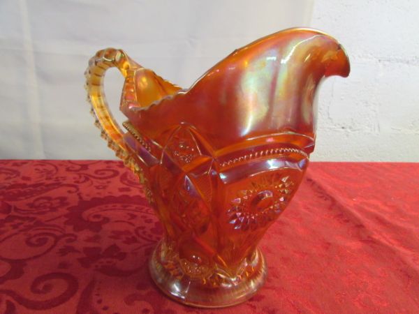 STUNNING IMPERIAL FASHION CARNIVAL GLASS PITCHER & MORE