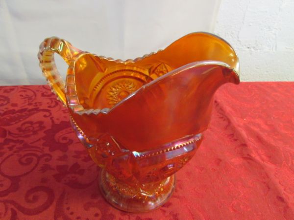 STUNNING IMPERIAL FASHION CARNIVAL GLASS PITCHER & MORE