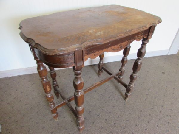 Lot Detail - ANTIQUE ALL WOOD PARLOR TABLE WITH 6 LEGS.