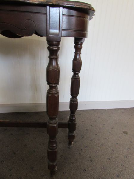 ANTIQUE ALL WOOD PARLOR TABLE WITH 6 LEGS.