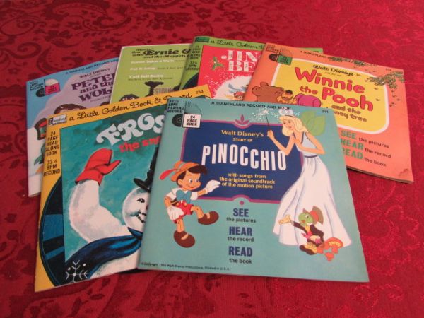 SET OF 6 KIDS RECORDS - PINOCCHIO, FROSTY, WINNIE THE POOH & MUPPETS