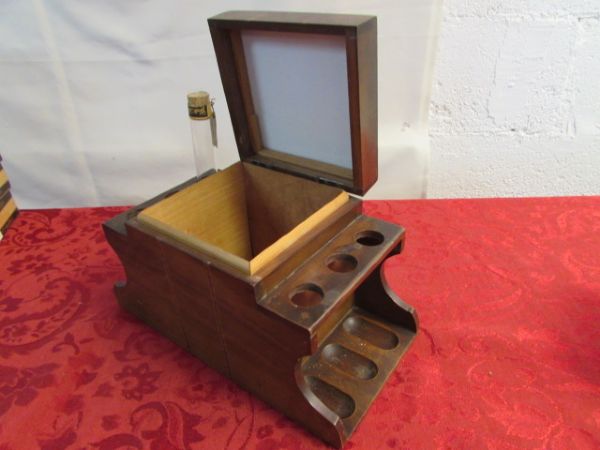 VINTAGE TOBACCO BOX/PIPE STAND & MORE!