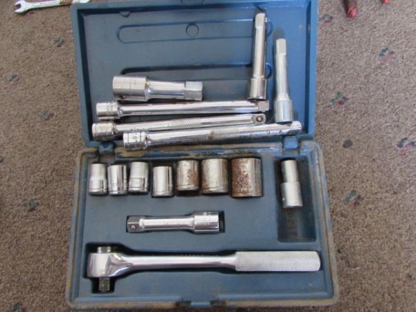 LARGE LOT OF SOCKETS, HAMMERS, END WRENCHES & MUCH MORE