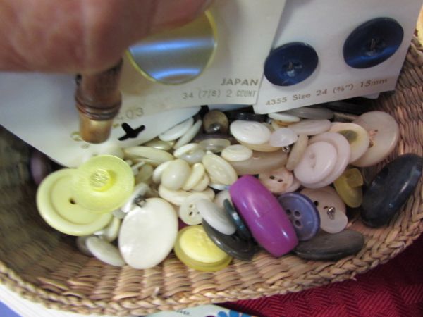 SEWING NOTIONS, FABRIC & BUTTONS - SOME ABALONE