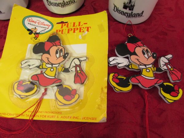 TWO NEVER USED MICKEY MOUSE TWIN BLANKETS, MUGS & PULL TOYS