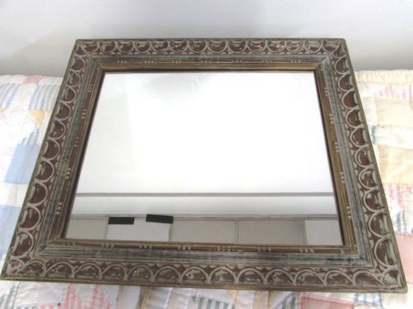 VINTAGE CARVED FRAME WITH A NEWER MIRROR