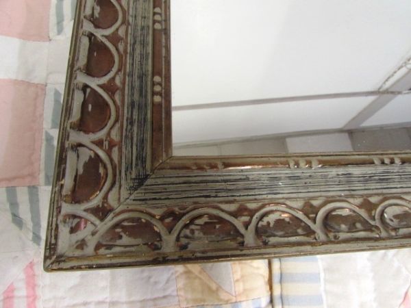 VINTAGE CARVED FRAME WITH A NEWER MIRROR