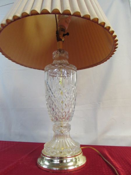 BEAUTIFUL CUT GLASS LAMP, LINDEN TRAVEL CLOCK, JEWELRY BOX & MORE