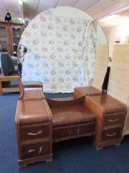 ART DECO  WOOD "WATERFALL" VANITY WITH BENCH -  VERY HARD TO FIND PIECE