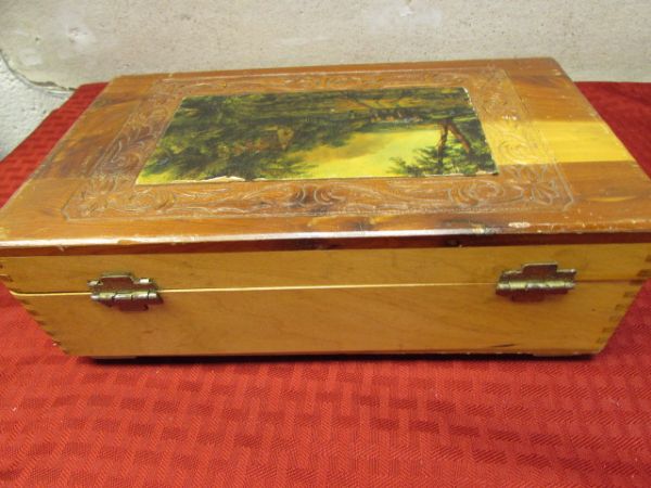 VINTAGE WOODEN BOX WITH LOADS OF ANTIQUE/VINTAGE BUTTONS