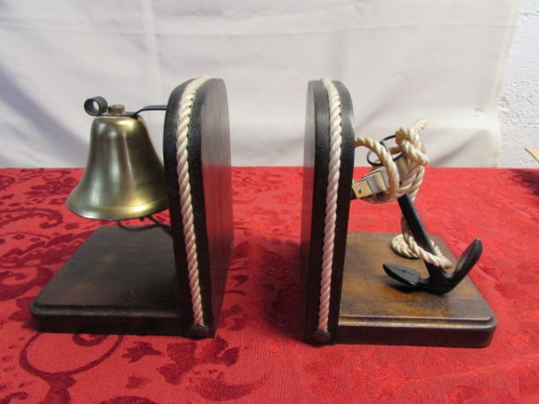 NAUTICAL COLLECTABLES! MODEL SHIP, BOOK ENDS, DESK THERMOMETER, MUG & VIKING BOOK