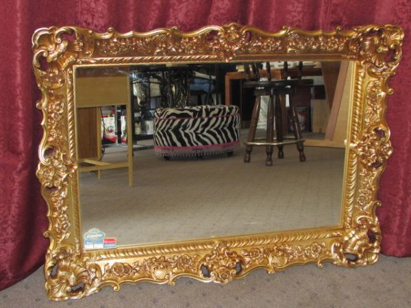 A REAL STATEMENT PIECE! LARGE GOLD EMBELLISHED MIRROR