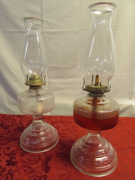 VINTAGE 18 GLASS HURRICANE OIL LAMPS