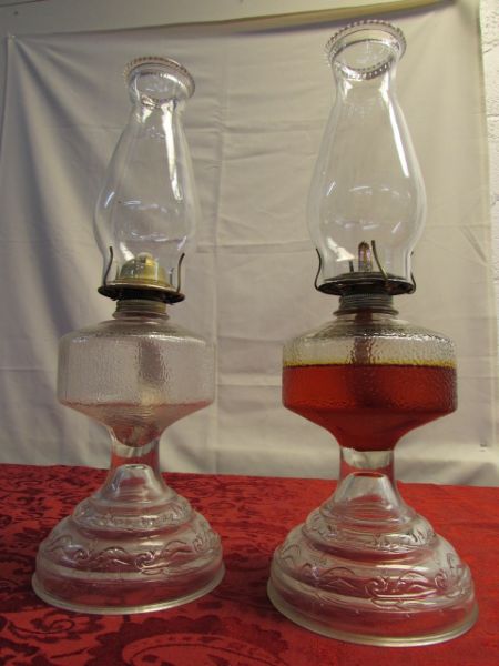 VINTAGE 18 GLASS HURRICANE OIL LAMPS