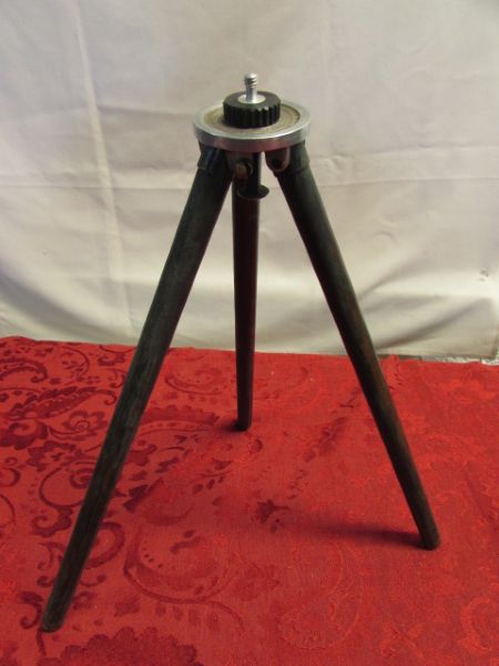 ANTIQUE TRIPOD FOR TELESCOPE IN LEATHER CASE & VINTAGE NAVAL STAR CHARTS