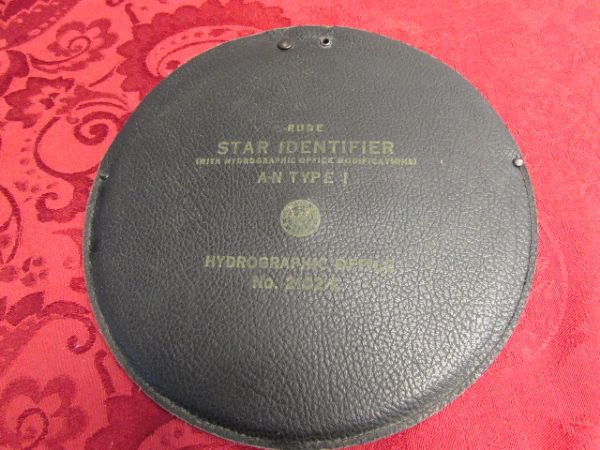 ANTIQUE TRIPOD FOR TELESCOPE IN LEATHER CASE & VINTAGE NAVAL STAR CHARTS