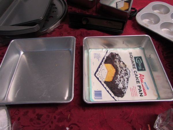 HUGE LOT OF KITCHEN PANS, TOASTER, BAKER'S SPECIAL UNUSED ITEMS!