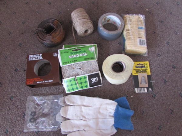 TOOLS, LG BOX OF 3 WOOD SCREWS, FENCE CLIPS & LOTS MORE