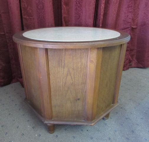 OCTAGON SHAPED DRUM SIDE TABLE WITH  MARBLE TOP