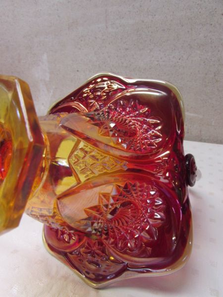 FABULOUS RUBY RED AMBERINA CARNIVAL GLASS BASKET!!