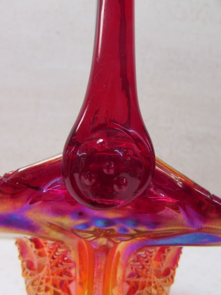 FABULOUS RUBY RED AMBERINA CARNIVAL GLASS BASKET!!