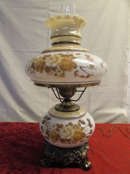 GORGEOUS 21.5 HAND PAINTED HURRICANE STYLE LAMP