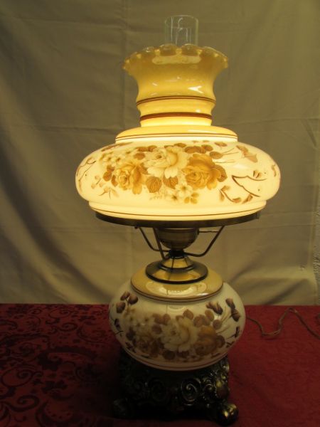 GORGEOUS 21.5 HAND PAINTED HURRICANE STYLE LAMP