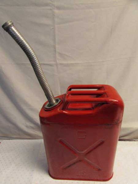 FILL 'ER UP! VINTAGE METAL 6.5 GALLON GAS CAN & JERRY CAN
