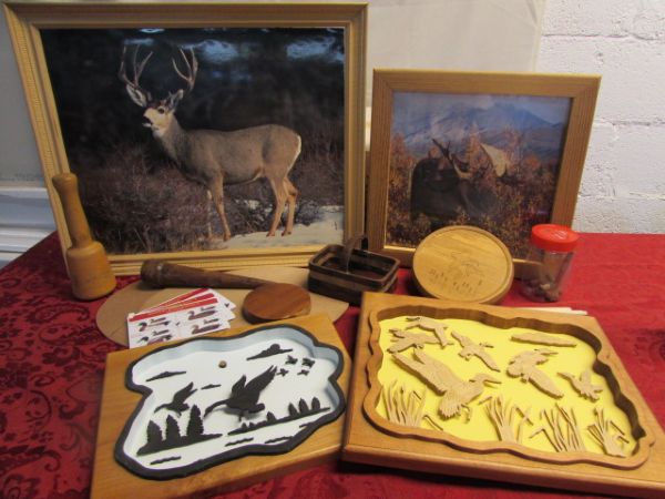 THE GREAT OUTDOORS!  FABULOUS WOODWORK & FRAMED WILDLIFE PICTURES