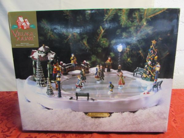 HOLIDAY VILLAGE SQUARE MUSICAL ICE RINK WITH SKATERS.  PLAYS 50 SONGS!