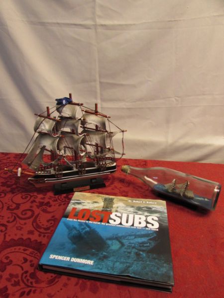  SHIP AHOY!  OLD TIME MODEL SHIP, SHIP IN A BOTTLE & SUBMARINE BOOK