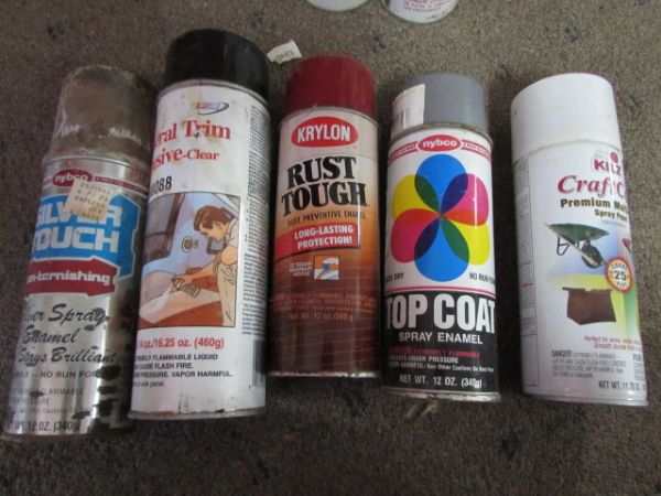 LOTS OF SPRAYPAINT, PAINT THINNER, WOOD STAIN