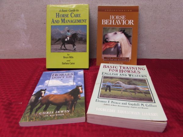 NICE COLLECTION OF HORSE CARE BOOKS & CUTE WOODEN SIGN