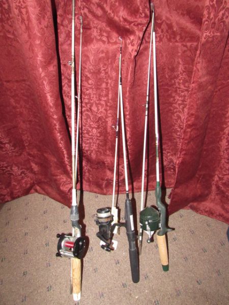 FISHING POLES, REELS, TACKLE BOXES & MORE - SOME NEW - SOME VINTAGE