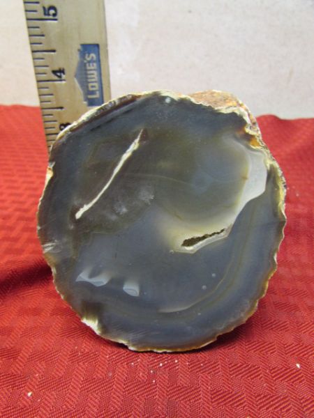 LARGE CUT THUNDEREGG WITH AGATE & DRUZY CRYSTAL