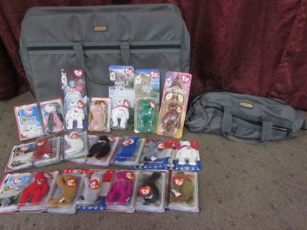 SIR BENTLEY SOFT SUITCASE AND OVERNIGHT BAG WITH BEANIE BABIES