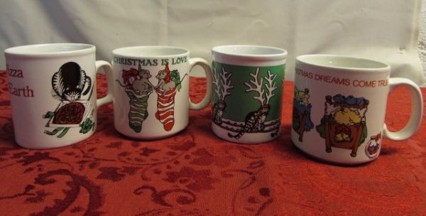 VERY MERRY ENTERTAINING!  2 NEVER USED HOLIDAY BUFFET SETS, PLATTER, HOLIDAY MUGS & MORE