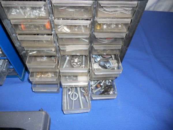 TWO GREAT STORAGE CONTAINERS AND SOLDERING IRONS